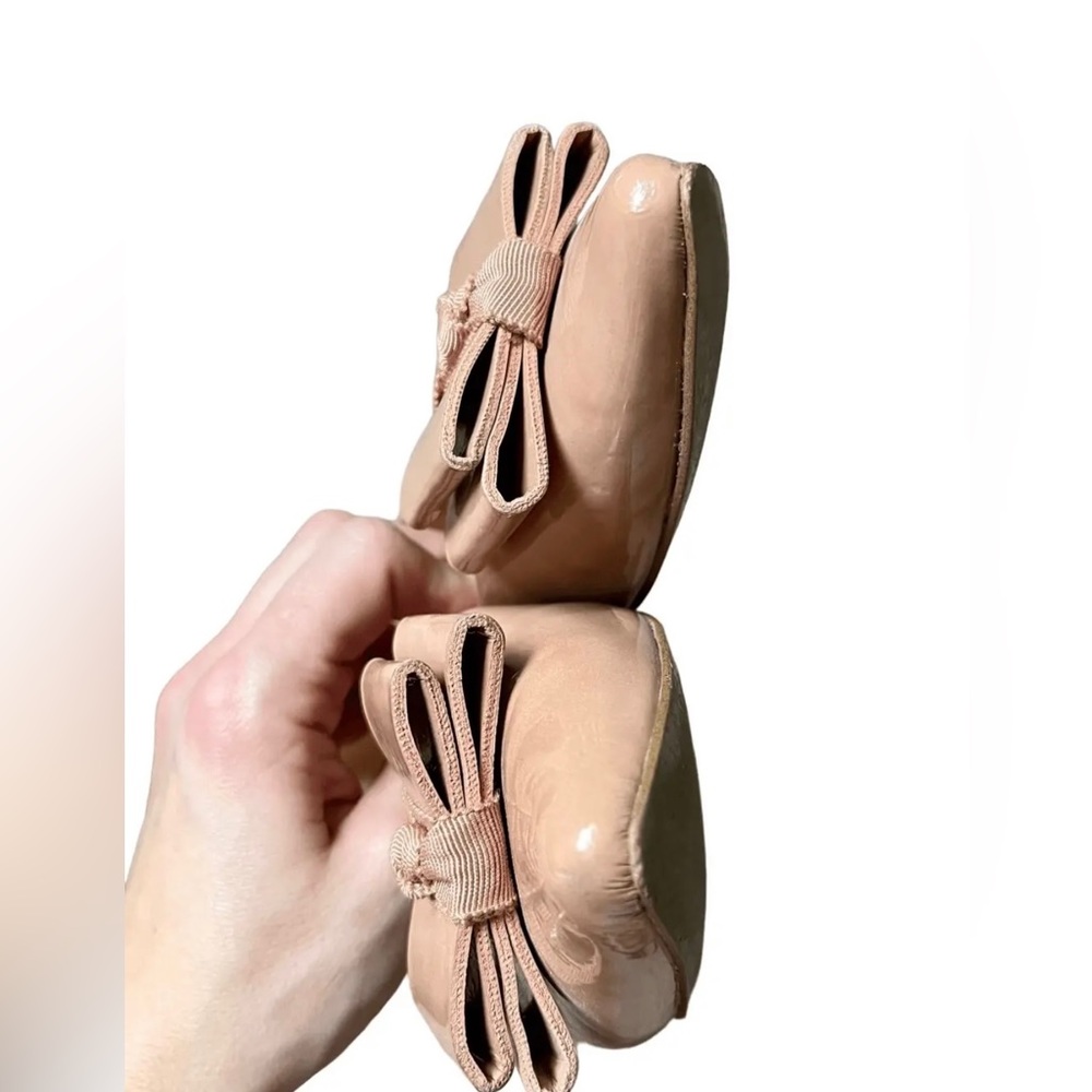 JCrew Emery Pink Patent Bow Tan Blush Flats